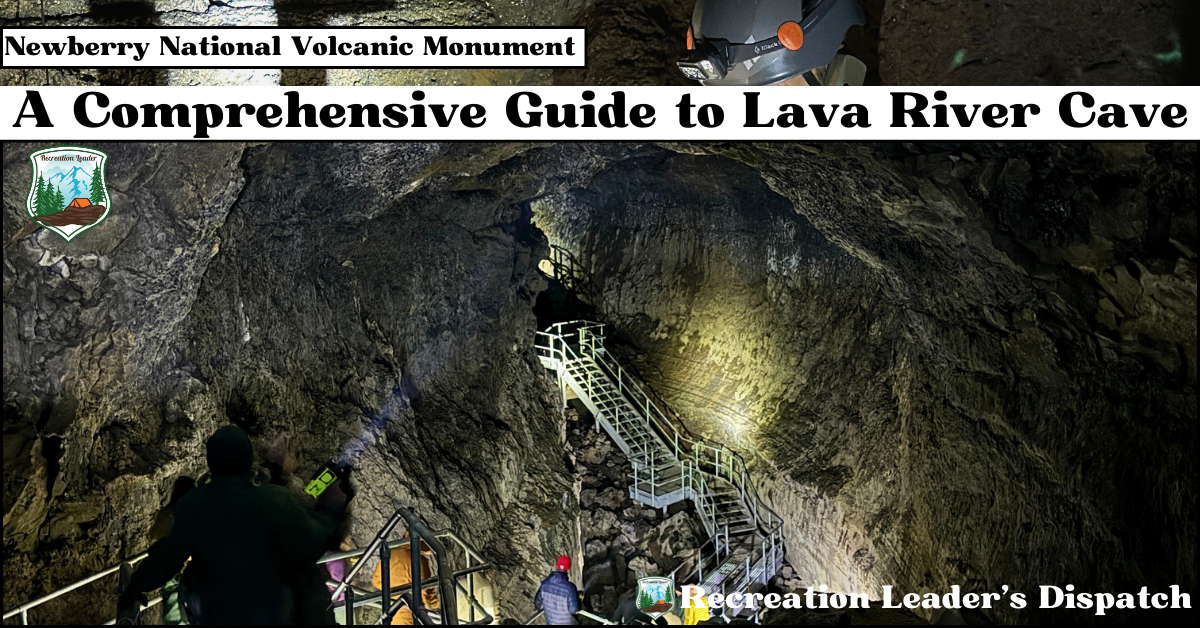 Entrance to Lava River Cave, Oregon’s longest lava tube, surrounded by rocky formations within Newberry National Volcanic Monument.