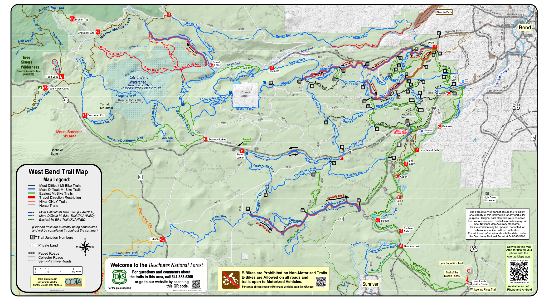 West Bend Trail Map for Mountain Biking, Deschutes National Forest