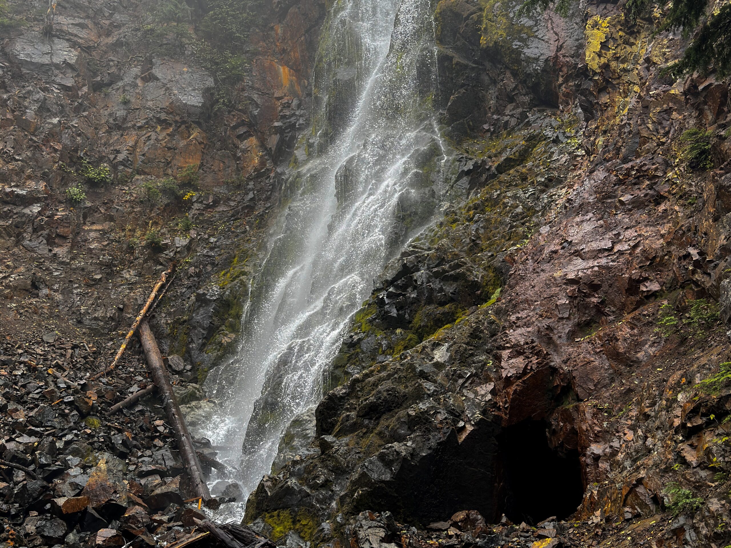 Lower view of Mesatchee Creek Falls with a heart-shaped cave hidden in the rocks.